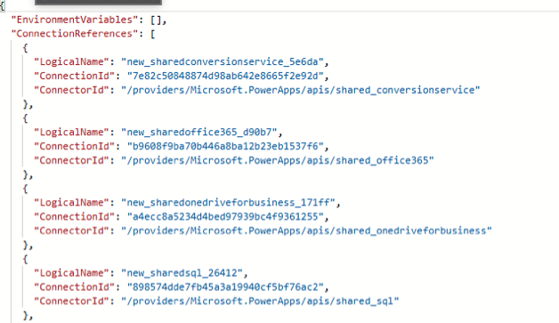 Connection Reference Settings JSON